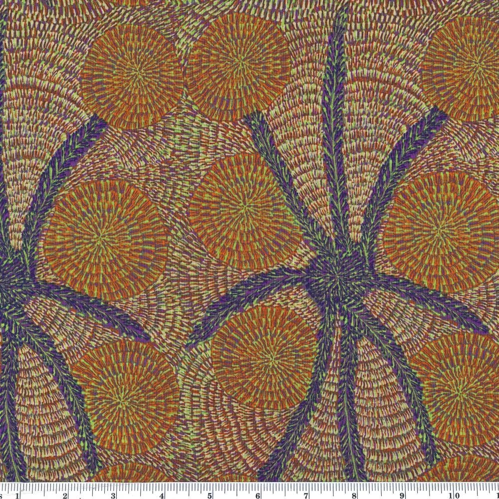 Special Buy - Bush Medicine with Long Stripes - Navy blue- Australian Aboriginal fabric designed by Eileen Bonney