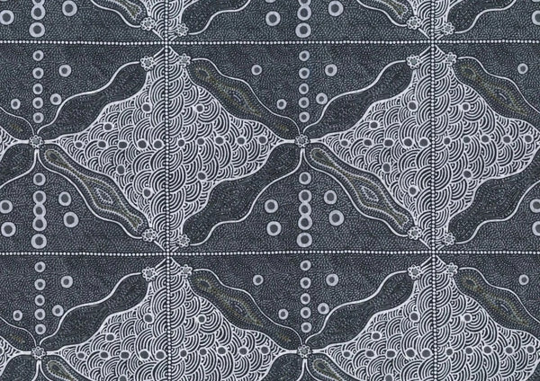 Bush Sweet Potato black Australian fabric designed by Audrey Napanangka Martin is an attractive stylized black, white and grey design that will enrich you fabric palette.