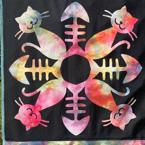 Cool Cats Precut Fusible Applique Block made from Gabriele's hand dyed fabrics CC 9