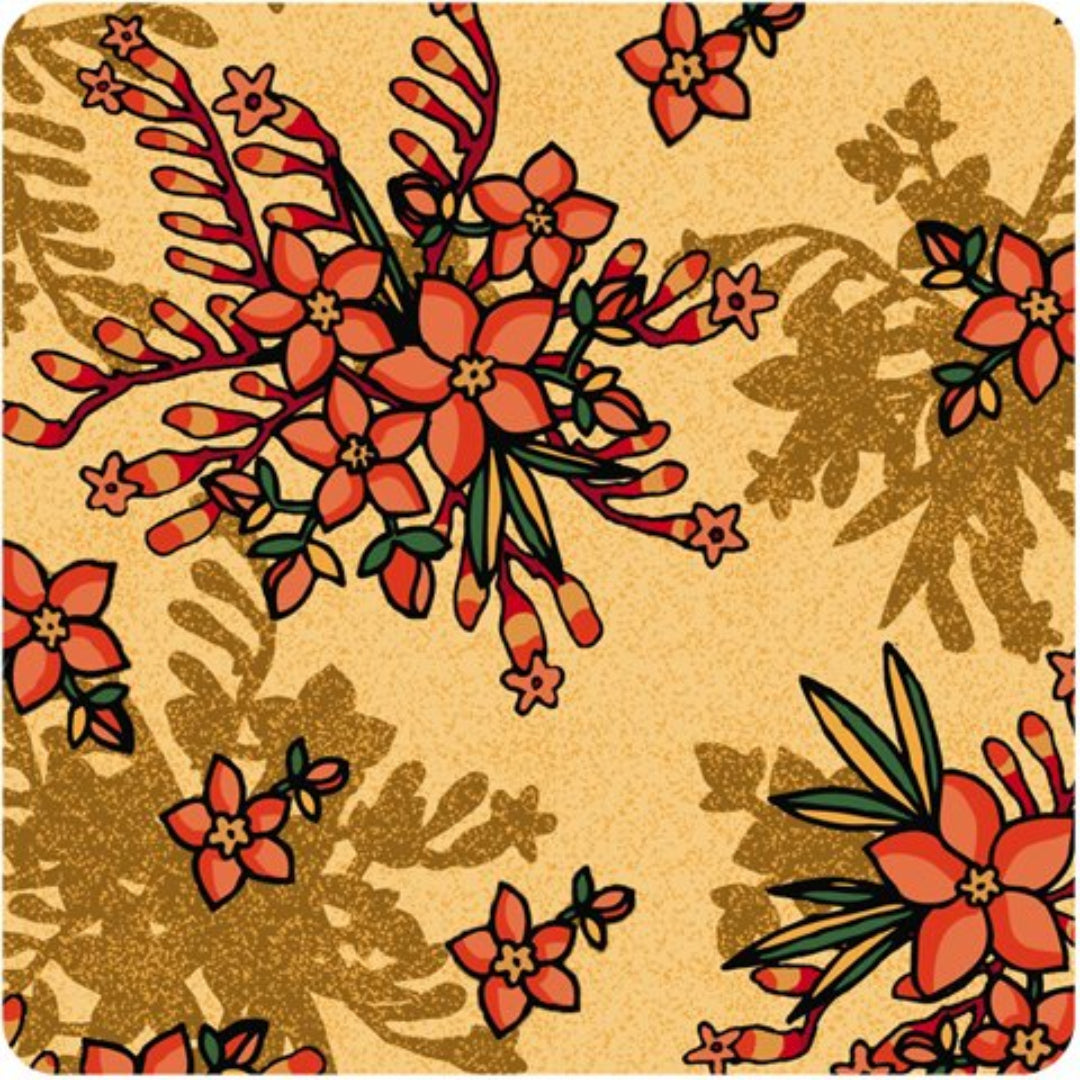 Special Buy - Kangaroo Paw Guinea Flower Cream Australian cotton fabric