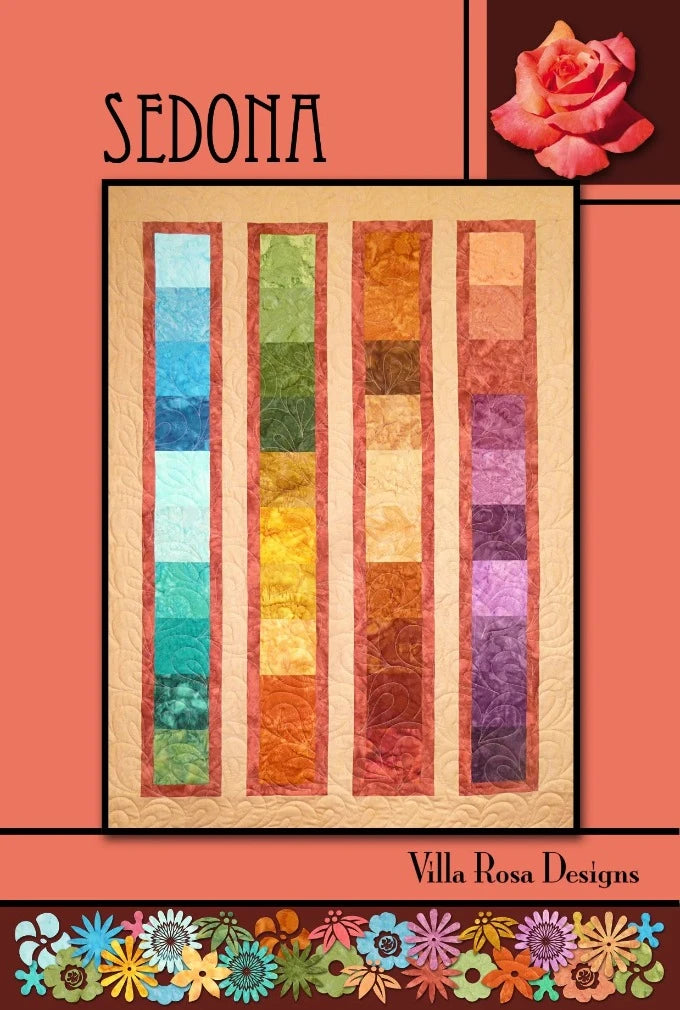 Sedona quilt pattern uses the popular 5" squares known as Dreamtime Squares 5" for Australian fabrics (aka Charm Packs), resulting in a quilt featuring vertical columns.