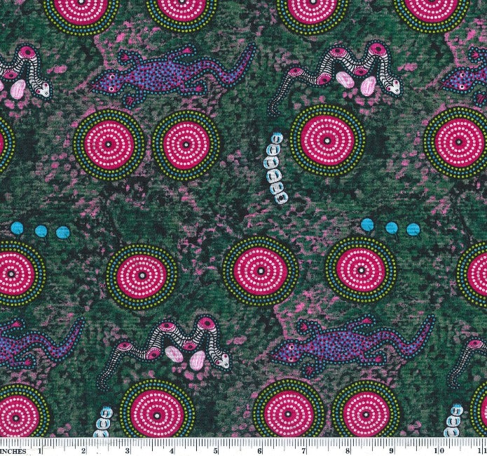 Special Buy - Snake & Goanna Bush Tucker Pink by aboriginal artist Wally Evans