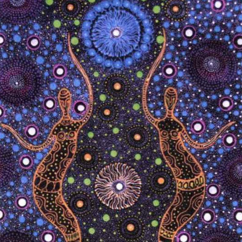 Two Sisters Collecting Bush Tucker purple - designed by Marlene Doolan, Aboriginal Artist