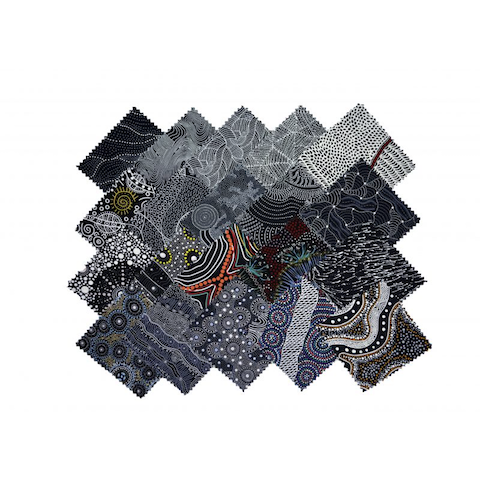 Dreamtime 5" Square Australian Aboriginal Fabric Pack, Black