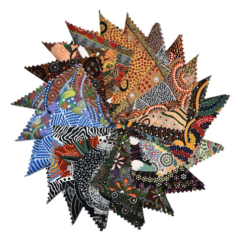 The Dreamtime 5" Square packs in many colors are comprised of 20 different prints of Australian Aboriginal fabric, 2 squares of each print for a total of 40 squares.