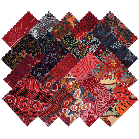 Dreamtime 10" Square Australian Aboriginal Fabric Pack, Red