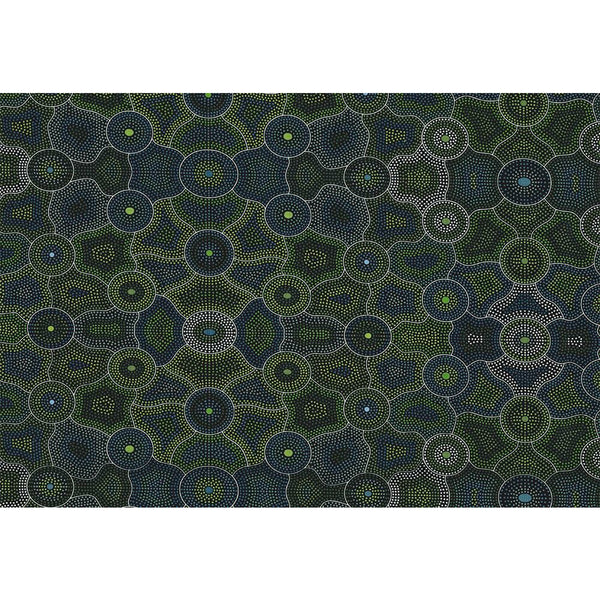 Akuna Dreaming Green Australian Aboriginal fabric by Agnes Rubuntja
