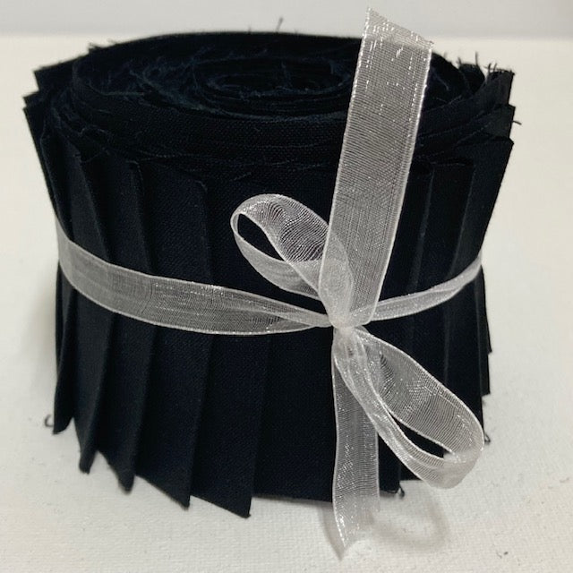 We have taken the deepest, richest, yummiest black 100 % cotton fabric and cut it into 20 strips, 2.5 " wide.