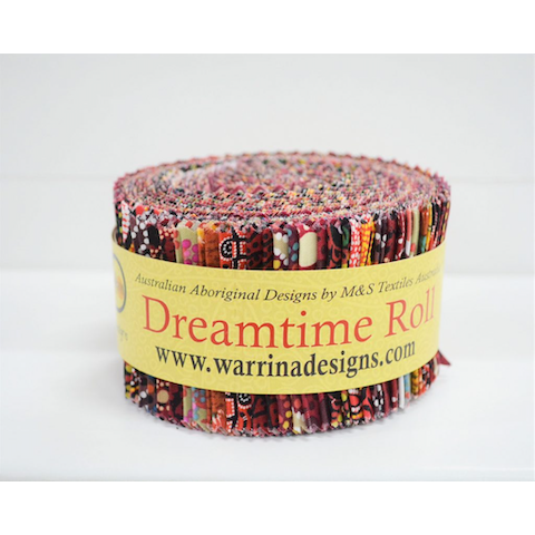 The Dreamtime Rolls of 40 red Australian Aboriginal Fabric strips (2.5" wide, 42" long) are composed of 20 different prints, two strips of each.