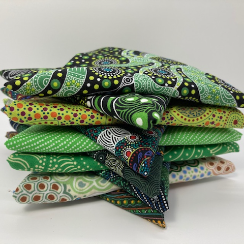 Australian Aboriginal Fabric Green 10 Fat Quarter Bundle