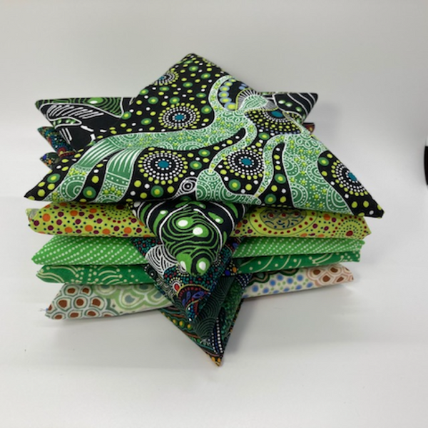 Australian Aboriginal Fabric Green 10 Fat Quarter Bundle