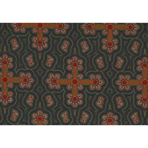 Ladies Dancing at Ceremony Gold Australian Aboriginal Fabric by Margaret Wallace