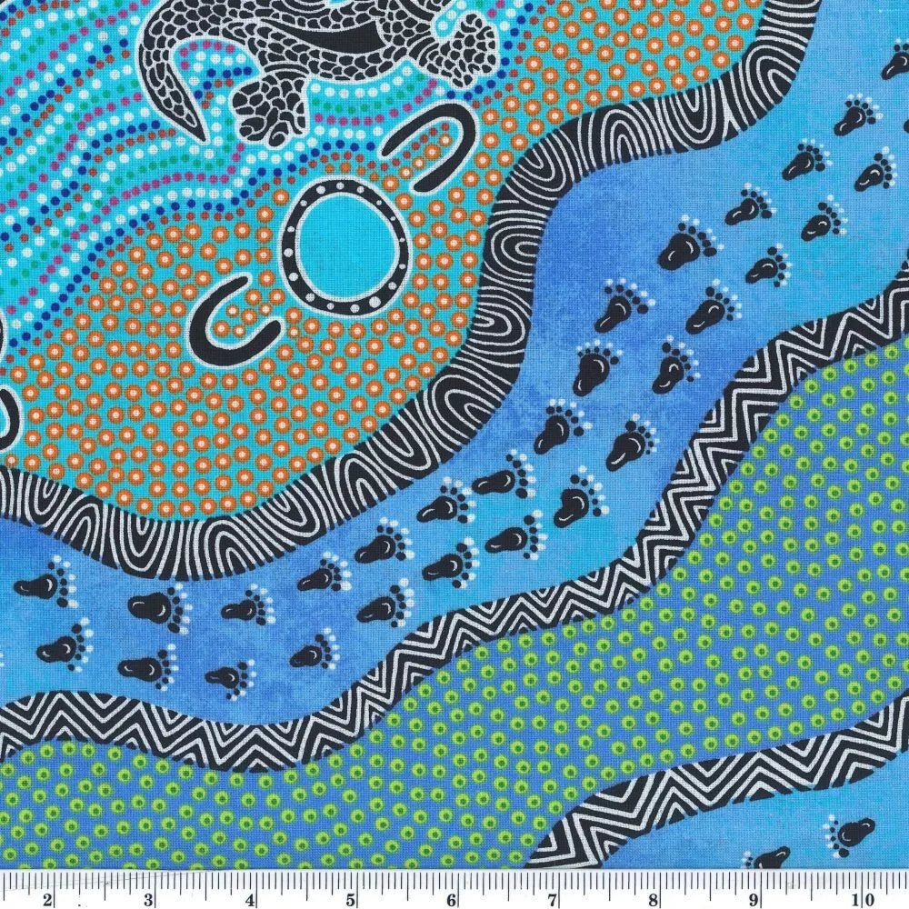 Mulaka Hunting - blue- Australian Aboriginal fabric designed by Heather Kennedy