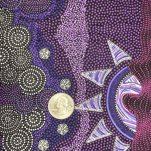 Sunset Night Dreaming purple Australian Aboriginal Fabric by Heather Kennedy