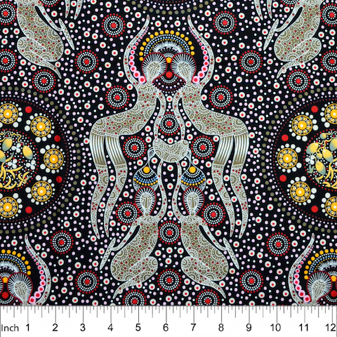 Women Collecting Bush Food Brown Australian Aboriginal fabric by Christine Doolan