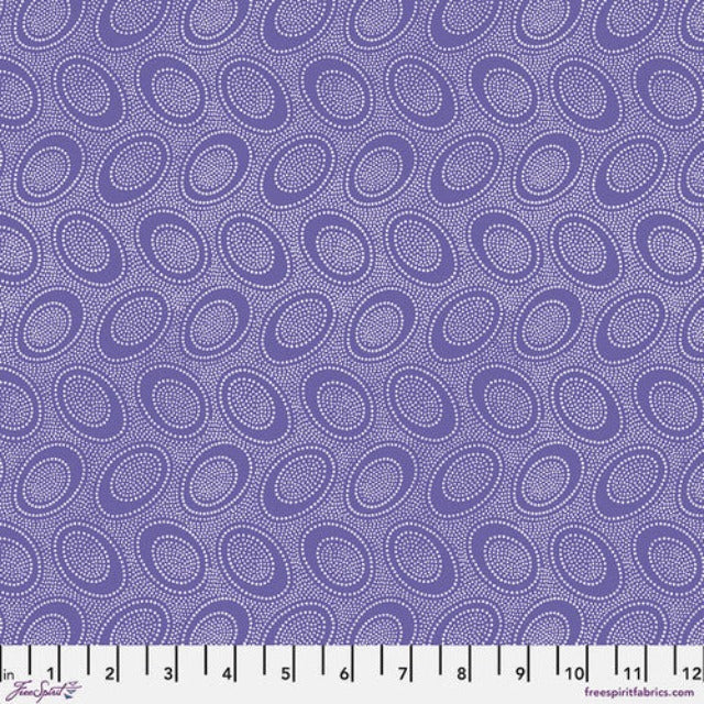 Tiny white dots arranged in ovals, on a sweet soft purple background, reminiscent of Australian aboriginal art. 