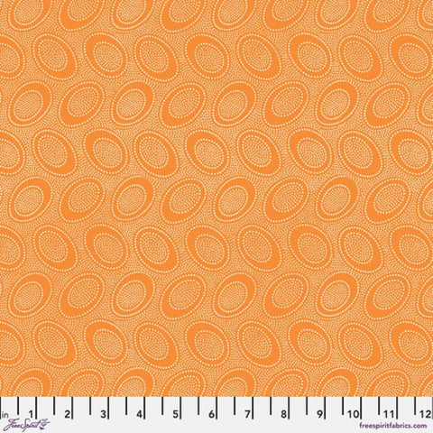 Tiny white dots arranged in ovals, on a cantaloupe-colored background, reminiscent of Australian aboriginal art.
