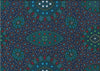  This authentic Aboriginal pattern is a stunning depiction of seed growth over multiple seasons, featuring vibrant blues and greens alongside bold red and purple highlights against a striking black backdrop. 