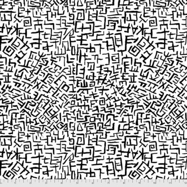 Funky texture created by linear designs in black on a white background, repeating the hidden KAFFE and FASSET names tumbling over and under each other.  