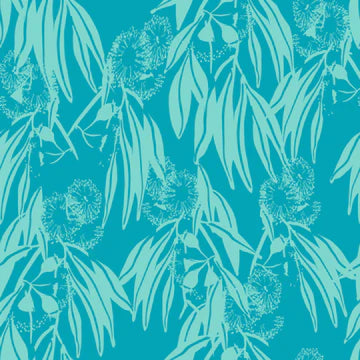 Eucalyptus in turquoise, Backyard Beauties by KK Fabrics, Australia