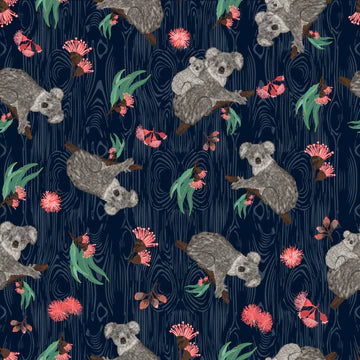 Koalas in Charcoal, Backyard Beauties by KK Fabrics, Australia – Fabrilish