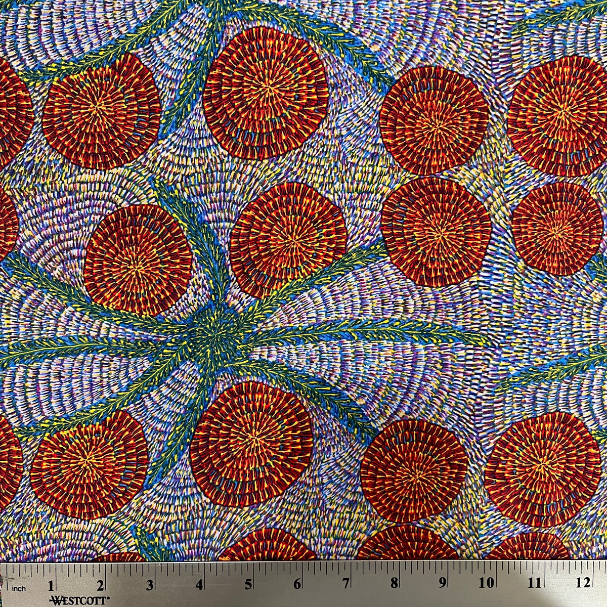 Special Buy - Bush Medicine with Long Stripes - blue- Australian Aboriginal fabric designed by Eileen Bonney