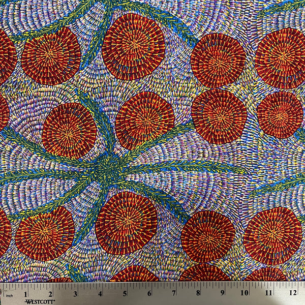 Special Buy - Bush Medicine with Long Stripes - blue- Australian Aboriginal fabric designed by Eileen Bonney