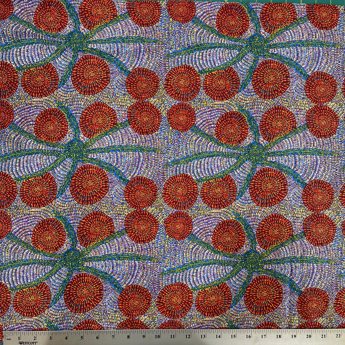 Special Buy - Bush Medicine with Long Stripes - blue- Australian Aboriginal fabric designed by Eileen Bonney
