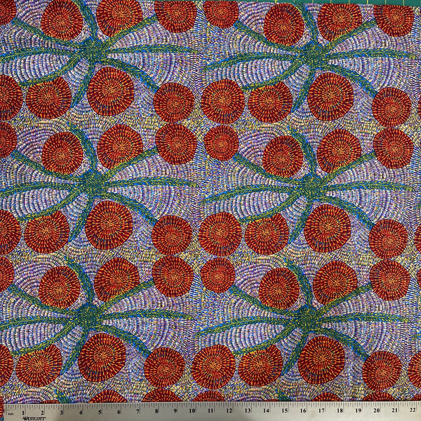 Special Buy - Bush Medicine with Long Stripes - blue- Australian Aboriginal fabric designed by Eileen Bonney