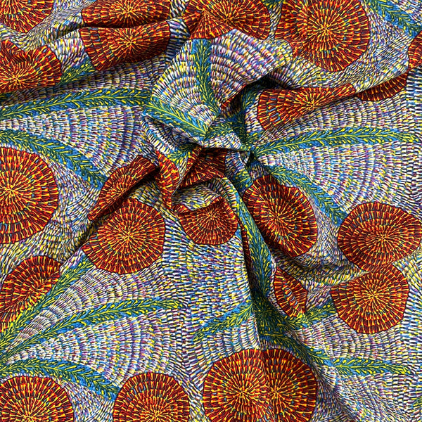 Special Buy - Bush Medicine with Long Stripes - blue- Australian Aboriginal fabric designed by Eileen Bonney