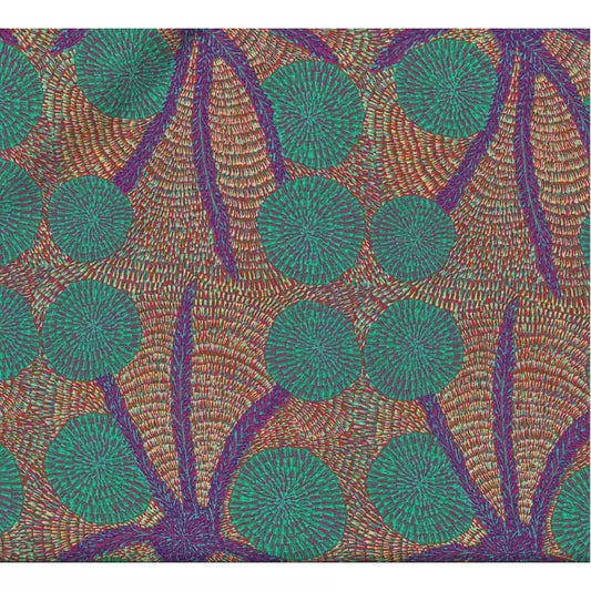 Special Buy - Bush Medicine with Long Stripes - purple- Australian Aboriginal fabric designed by Eileen Bonner