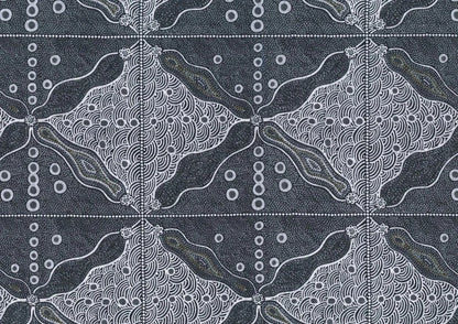Bush Sweet Potato black Australian fabric designed by Audrey Napanangka Martin is an attractive stylized black, white and grey design that will enrich you fabric palette. 