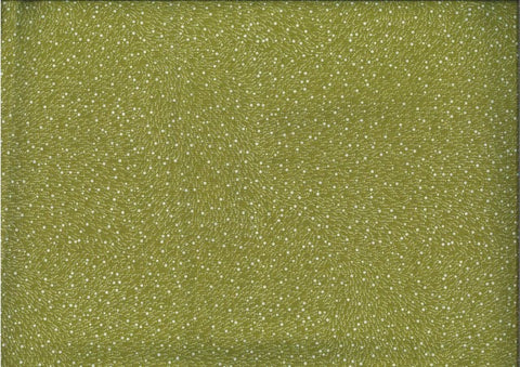 Bush Worm olive by Esmeralda Woods is a small-scale aboriginal design with little white dots on an olive background, representing Bush worms and their castings, just like the title says.