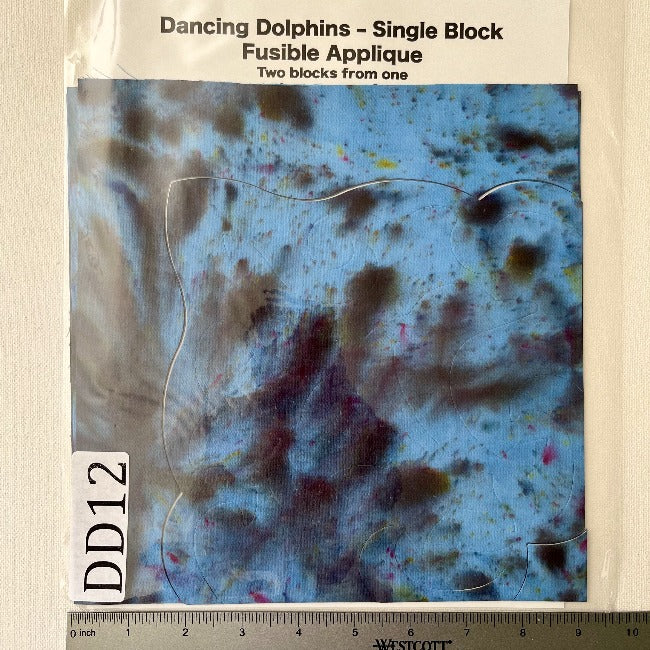 Dancing Dolphins Fusible Applique block made from Gabriele's hand dyed cotton-DD12
