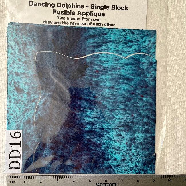Dancing Dolphins Fusible Applique block made from Gabriele's hand dyed cotton-DD16