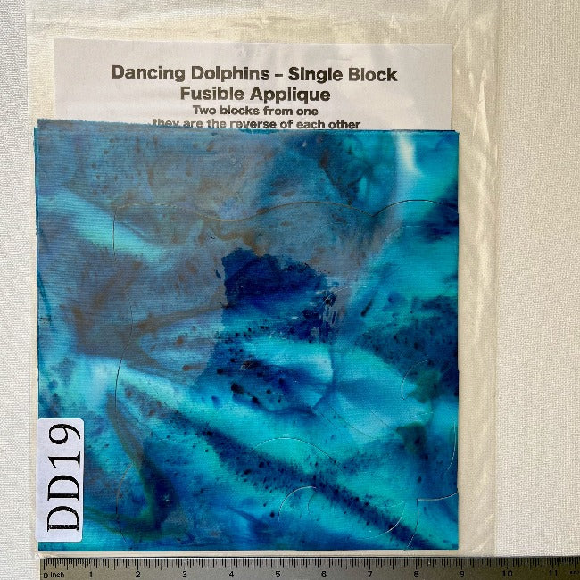 Dancing Dolphins Fusible Applique block made from Gabriele's hand dyed cotton-DD19