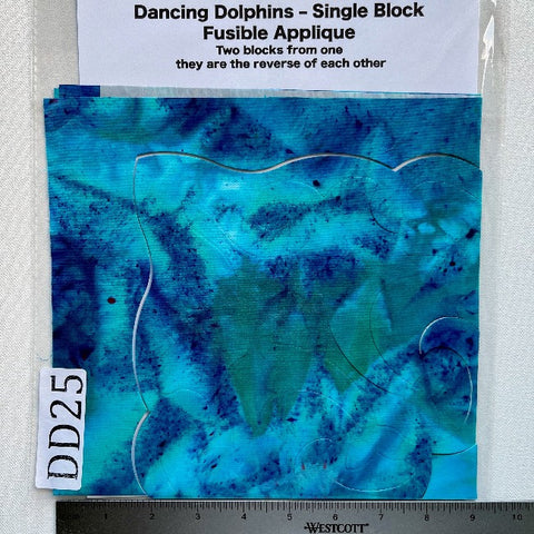 Dancing Dolphins Fusible Applique block made from Gabriele's hand dyed cotton-DD25