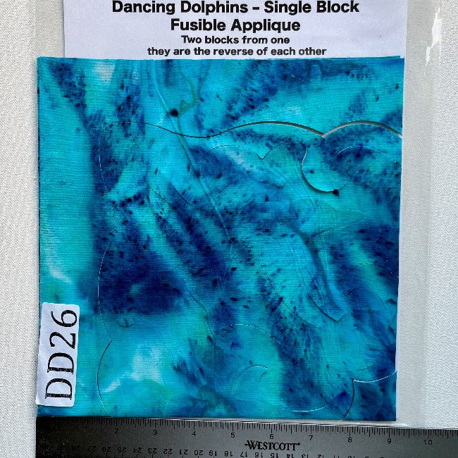 Dancing Dolphins Fusible Applique block made from Gabriele's hand dyed cotton-DD26