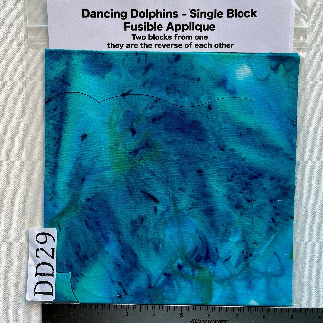 Dancing Dolphins Fusible Applique block made from Gabriele's hand dyed cotton-DD29