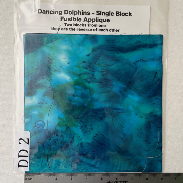 Dancing Dolphins Fusible Applique block made from Gabriele's hand dyed cotton-DD2