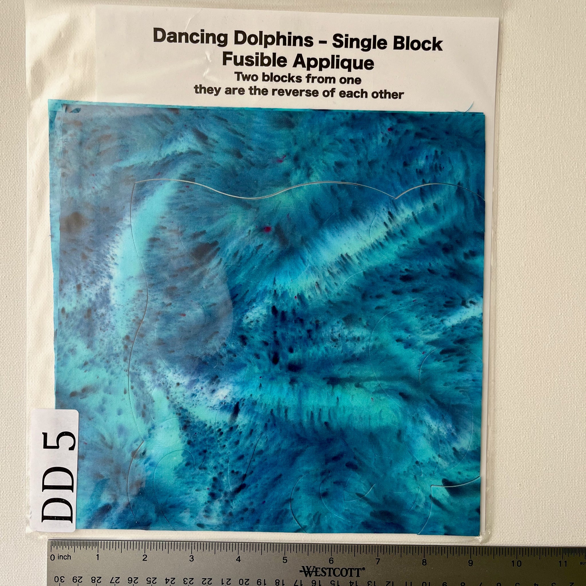 Dancing Dolphins Fusible Applique block made from Gabriele's hand dyed cotton-DD5