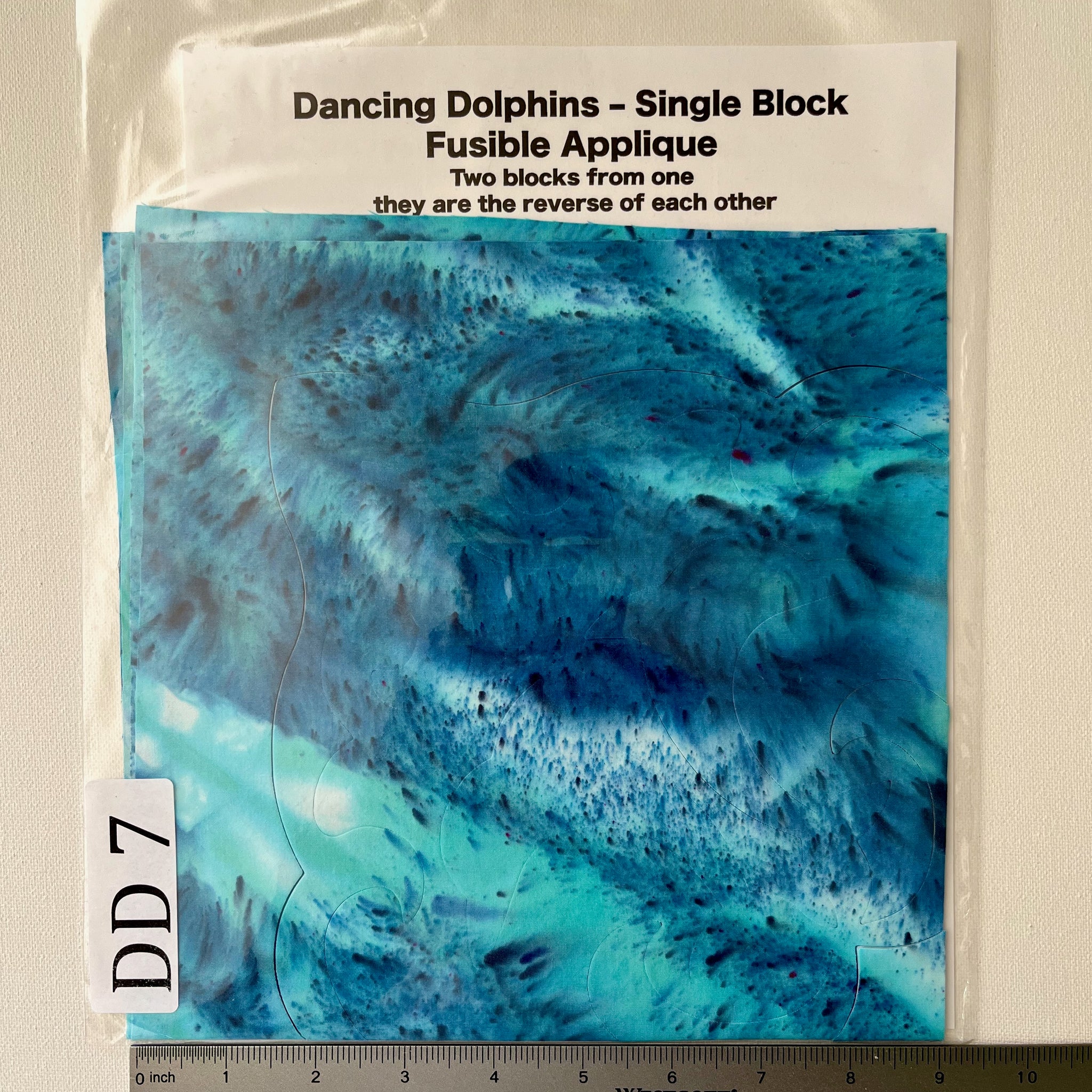 Dancing Dolphins Fusible Applique block made from Gabriele's hand dyed cotton-DD7