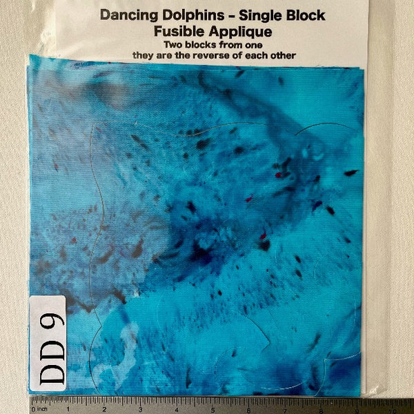 Dancing Dolphins Fusible Applique block made from Gabriele's hand dyed cotton-DD9