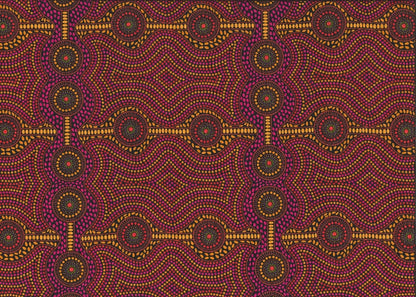 Desert Landscape brown Australian fabric by aboriginal Artist Roseanne Ellis is a geometric  design in multiple shades of brown.