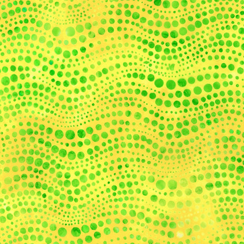 Dottie - Sunshine is a design of small lime green bubbles rising in waves on a happy yellow background. 