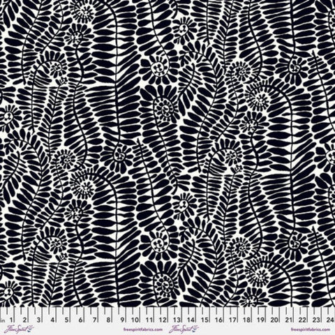 A striking black and white design stylized fronds.