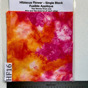 Hibiscus Flower Fusible Applique block made from Gabriele's hand dyed cotton-HF 16