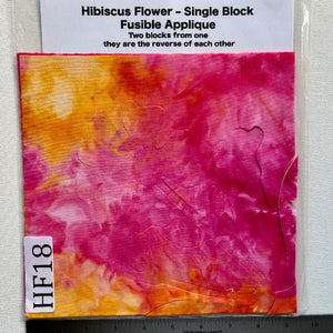Hibiscus Flower Fusible Applique block made from Gabriele's hand dyed cotton-HF 18