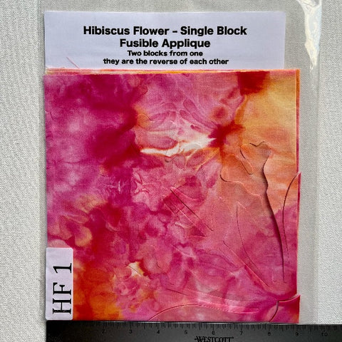 Hibiscus Flower Fusible Applique block made from Gabriele's hand dyed cotton-HF 1