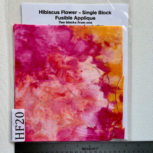 Hibiscus Flower Fusible Applique block made from Gabriele's hand dyed cotton-HF 20